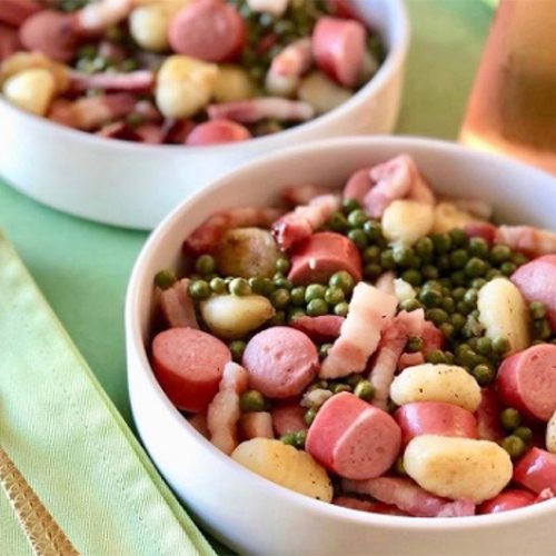 Petits pois gnocchis et lard recette